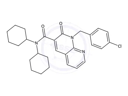 Chemical structure of 1-(4-Chlorobenzyl)-N,N-dicyclohexyl-2-oxo-1,2-dihydro-1,8-naphthyridine-3-carboxamide