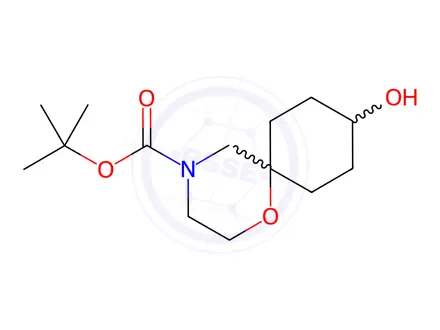Chemical structure of 1-Oxa-4-azaspiro[5.5]undecane-4-carboxylic acid, 9-hydroxy-, 1,1-dimethylethyl ester