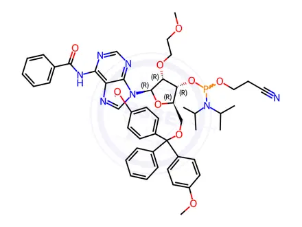 Chemical structure of Phosphoramidites Impurity 5 (DMT-2'-O-MOE-A(Bz)-CE-Phosphoramidite)