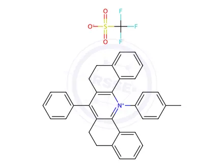 Chemical structure of 7-Phenyl-14-(p-tolyl)-5,6,8,9-tetrahydrodibenzo[c,h]acridin-14-ium trifluoromethanesulfonate