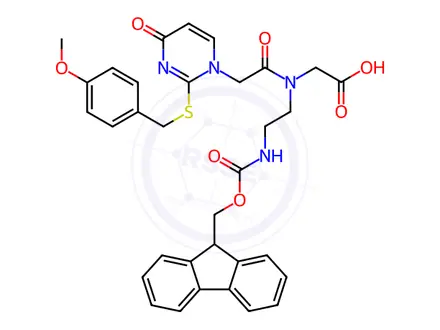 Chemical structure of Glycine, N-[2-[[(9H-fluoren-9-ylmethoxy)carbonyl]amino]ethyl]-N-[2-[2-[[(4-methoxyphenyl)methyl]thio]-4-oxo-1(4H)-pyrimidinyl]acetyl]-