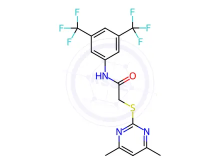 Chemical structure of N-(3,5-bis(trifluoromethyl)phenyl)-2-((4,6-dimethylpyrimidin-2-yl)thio)acetamide