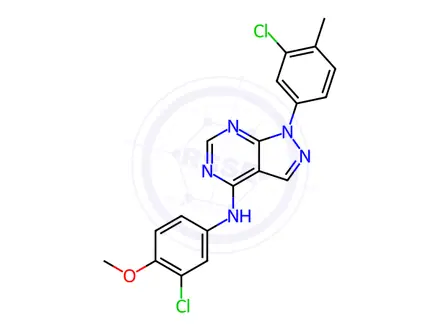 Chemical structure of N-(3-Chloro-4-methoxyphenyl)-1-(3-chloro-4-methylphenyl)-1H-pyrazolo[3,4-d]pyrimidin-4-amine