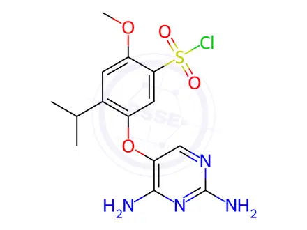 Chemical structure of 5-((2,4-diaminopyrimidin-5-yl)oxy)-4-isopropyl-2-methoxybenzenesulfonyl chloride