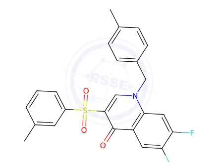 Chemical structure of 6,7-Difluoro-1-(4-methylbenzyl)-3-(m-tolylsulfonyl)quinolin-4(1H)-one