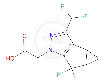 Chemical structure of 2-(3-(Difluoromethyl)-5,5-difluoro-3b,4,4a,5-tetrahydro-1H-cyclopropa[3,4]cyclopenta[1,2-c]pyrazol-1-yl)acetic acid