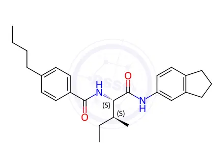 Chemical structure of Benzamide, 4-butyl-N-[1-[[(2,3-dihydro-1H-inden-5-yl)amino]carbonyl]-2-methylbutyl]-(9CI)