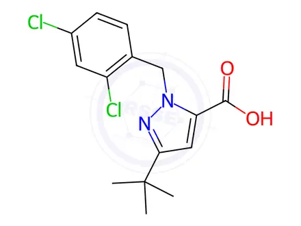 Chemical structure of 3-(TERT-BUTYL)-1-(2,4-DICHLOROBENZYL)-1H-PYRAZOLE-5-CARBOXYLIC ACID