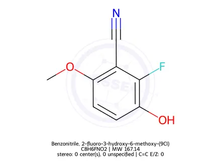 Chemical structure of Benzonitrile, 2-fluoro-3-hydroxy-6-methoxy-(9CI)