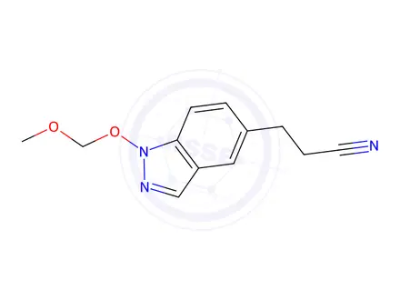 Chemical structure of 3-(1-(Methoxymethoxy)-1H-indazol-5-yl)propanenitrile