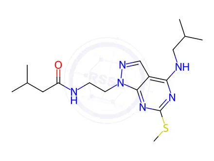 Chemical structure of N-(2-(4-(Isobutylamino)-6-(methylthio)-1H-pyrazolo[3,4-d]pyrimidin-1-yl)ethyl)-3-methylbutanamide