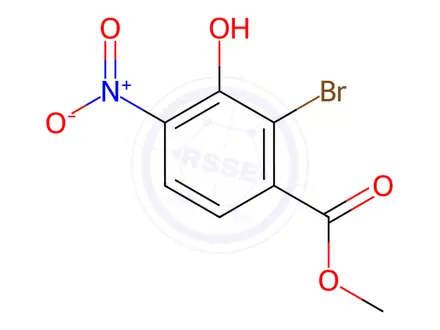 Chemical structure of Benzoic acid, 2-bromo-3-hydroxy-4-nitro-, methyl ester