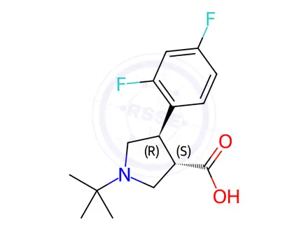Chemical structure of (3S,4R)-1-(tert-Butyl)-4-(2,4-difluorophenyl)pyrrolidine-3-carboxylic acid