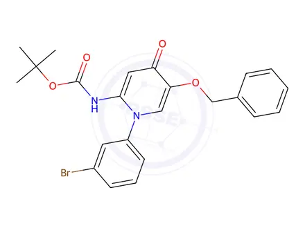 Chemical structure of tert-Butyl (5-(benzyloxy)-1-(3-bromophenyl)-4-oxo-1,4-dihydropyridin-2-yl)carbamate