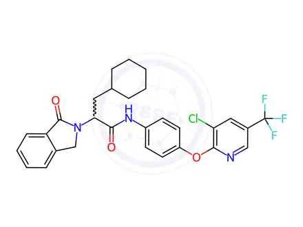 Chemical structure of N-(4-((3-chloro-5-(trifluoromethyl)pyridin-2-yl)oxy)phenyl)-3-cyclohexyl-2-(1-oxoisoindolin-2-yl)propanamide