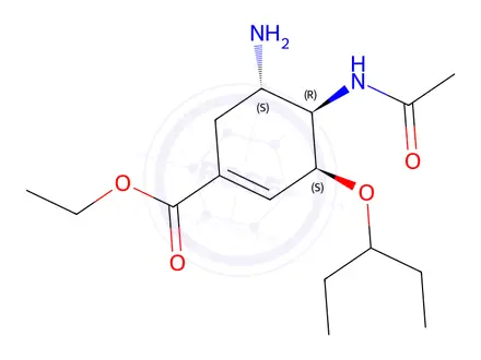 Chemical structure of Ethyl (3S,4R,5S)-4-acetamido-5-amino-3-(pentan-3-yloxy)cyclohex-1-ene-1-carboxylate