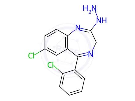 Chemical structure of 7-Chloro-5-(2-chlorophenyl)-2-hydrazinyl-3H-1,4-benzodiazepine