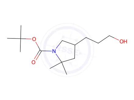 Chemical structure of tert-Butyl 4-(3-hydroxypropyl)-2,2-dimethylpyrrolidine-1-carboxylate
