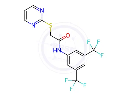 Chemical structure of N-(3,5-Bis(trifluoromethyl)phenyl)-2-(pyrimidin-2-ylthio)acetamide