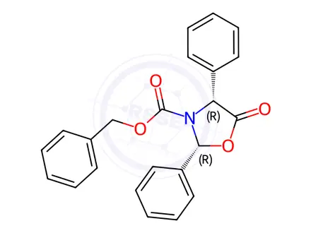 Chemical structure of Benzyl (2R,4R)-5-oxo-2,4-diphenyloxazolidine-3-carboxylate