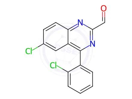 Chemical structure of 6-Chloro-4-(2-chlorophenyl)-2-quinazolinecarboxaldehyde