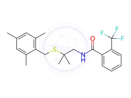 Chemical structure of N-(2-Methyl-2-{[(2,4,6-trimethylphenyl)methyl]sulfanyl}propyl)-2-(trifluoromethyl)benzamide