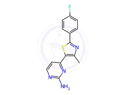 Chemical structure of 4-[2-(4-Fluorophenyl)-4-methyl-1,3-thiazol-5-yl]pyrimidin-2-amine