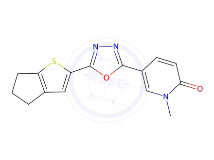 Chemical structure of 5-[5-[5,6-Dihydro-4H-cyclopenta[b]thiophen-2-yl]-1,3,4-oxadiazol-2-yl]-1-methylpyridin-2(1H)-one