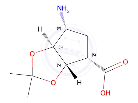 Chemical structure of (1S,3R,4S,6R)-N-BOC-6-AMINO-2,2-DIMETHYLTETRAHYDROCYCLOPENTA[1.3]DIOXOLE-4-CARB ACID