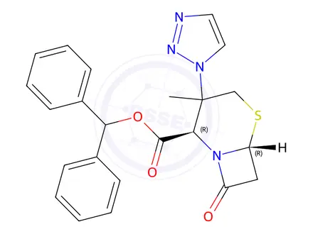 Chemical structure of (2R,6R)-benzhydryl 3-methyl-8-oxo-3-(1H-1,2,3-triazol-1-yl)-5-thia-1-azabicyclo[4.2.0]octane-2-carboxylate