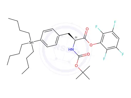 Chemical structure of tert-butyloxycarbonyl-4-(tri-n-butylstannyl)-phenylalanine tetrafluorophenyl ester
