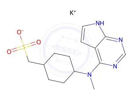 Chemical structure of potassium ((1r,4r)-4-(methyl(7H-pyrrolo[2,3-d]pyrimidin-4-yl)amino)cyclohexyl)methanesulfonate
