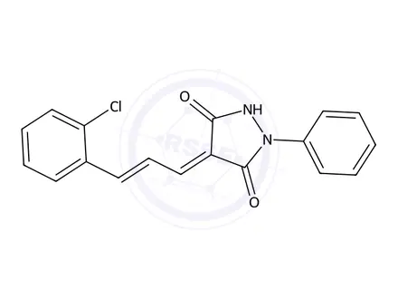 Chemical structure of 4-(3-(2-Chlorophenyl)allylidene)-1-phenylpyrazolidine-3,5-dione