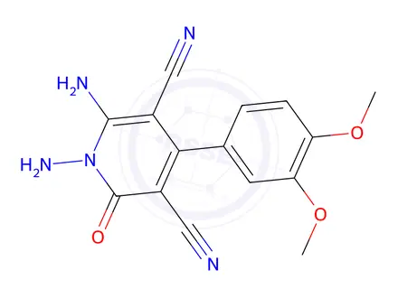 Chemical structure of 1,6-Diamino-4-(3,4-dimethoxyphenyl)-2-oxo-1,2-dihydropyridine-3,5-dicarbonitrile