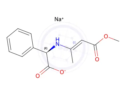 Chemical structure of Sodium N-[1-Methyl-2-carbomethoxyvinyl]-D(-)-α-aminophenylacetate