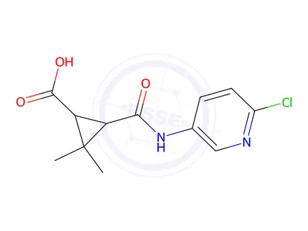 Chemical structure of 3-((6-Chloropyridin-3-yl)carbamoyl)-2,2-dimethylcyclopropane-1-carboxylic acid
