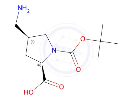 Chemical structure of (2R,4S)-4-(aMinoMethyl)-1-(tert-butoxycarbonyl)pyrrolidine-2-carboxylic acid