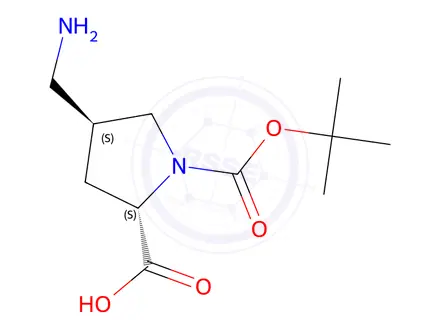 Chemical structure of (2S,4S)-4-(aMinoMethyl)-1-(tert-butoxycarbonyl)pyrrolidine-2-carboxylic acid
