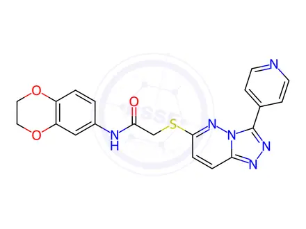 Chemical structure of N-(2,3-Dihydrobenzo[b][1,4]dioxin-6-yl)-2-((3-(pyridin-4-yl)-[1,2,4]triazolo[4,3-b]pyridazin-6-yl)thio)acetamide