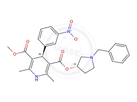 Chemical structure of 3-((S)-1-Benzylpyrrolidin-3-yl) 5-methyl (R)-2,6-dimethyl-4-(3-nitrophenyl)-1,4-dihydropyridine-3,5-dicarboxylate