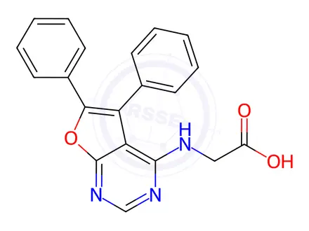 Chemical structure of (5,6-diphenyl-furo[2,3-d]pyrimidin-4-ylamino)-acetic acid
