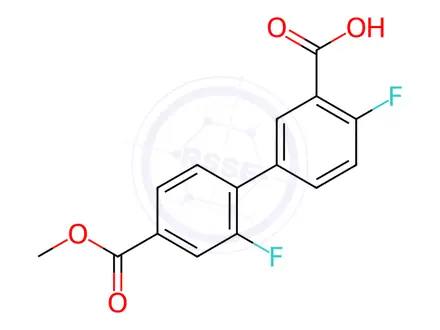 Chemical structure of 2-Fluoro-5-(2-fluoro-4-methoxycarbonylphenyl)benzoic acid