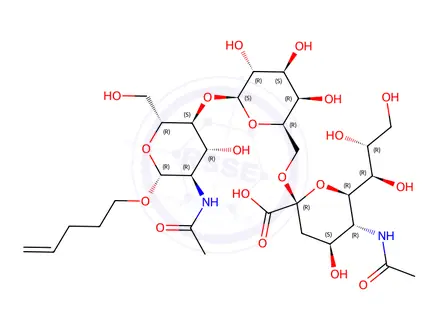 Chemical structure of N-acetylneuraminyl-2-6-galactopyranosyl-1-4-N-acetylglucosaminyl-1-O-pent-4-ene