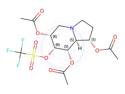 Chemical structure of Methanesulfonic acid, trifluoro-, 1,6,8-tris(acetyloxy)octahydro-7-indolizinyl ester, 1S-(1.alpha.,6.beta.,7.alpha.,8.beta.,8a.beta.)-