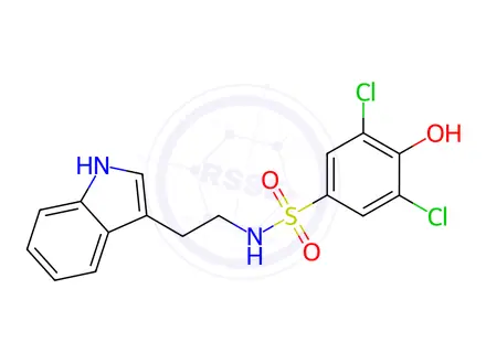 Chemical structure of N-(2-(1H-Indol-3-yl)ethyl)-3,5-dichloro-4-hydroxybenzenesulfonamide