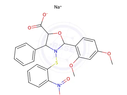 Chemical structure of Sodium (4S,5R)-2-(2,4-dimethoxyphenyl)-3-((2-nitrophenyl)thio)-4-phenyloxazolidine-5-carboxylate