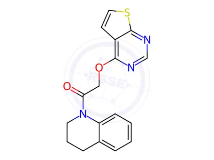 Chemical structure of Ethanone, 1-(3,4-dihydro-1(2H)-quinolinyl)-2-(thieno[2,3-d]pyrimidin-4-yloxy)-