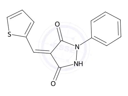 Chemical structure of 1-Phenyl-4-(thiophen-2-ylmethylene)pyrazolidine-3,5-dione