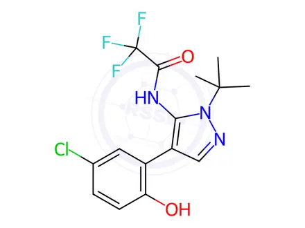 Chemical structure of N-(1-(tert-butyl)-4-(5-chloro-2-hydroxyphenyl)-1H-pyrazol-5-yl)-2,2,2-trifluoroacetamide