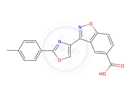 Chemical structure of 3-(2-p-tolyloxazol-4-yl)benzo[d]isoxazole-5-carboxylic acid
